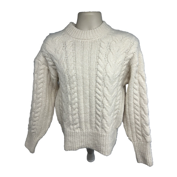 a new day Sweaters - New Day Cable Knit Fisherman Pullover Cream Sweater Mens XS Womens Medium New